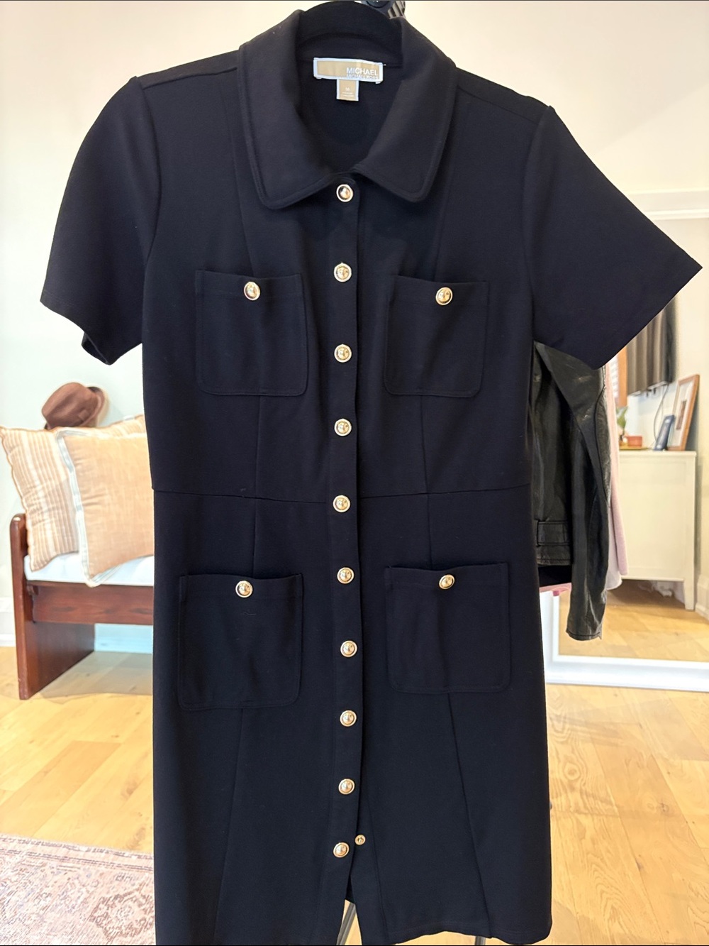 Michael Kors Black Short-Sleeve Button-Front Mini Dress